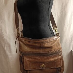 Fossil Tan Leather Messenger Bag